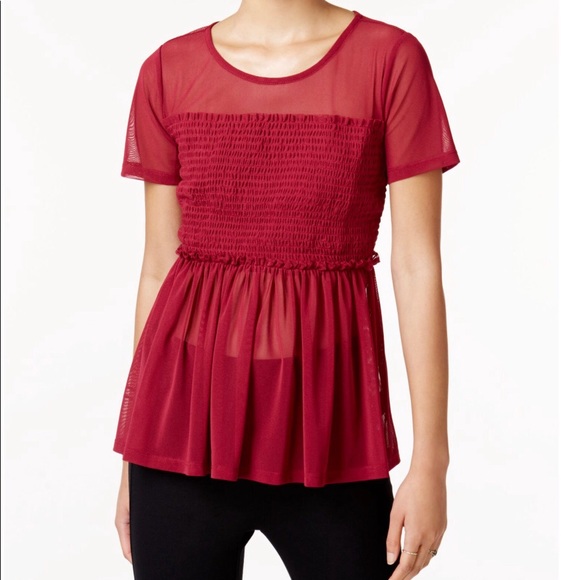 BAR III Ruffled Illusion Neckline Top NWT, Medium - Picture 2 of 6